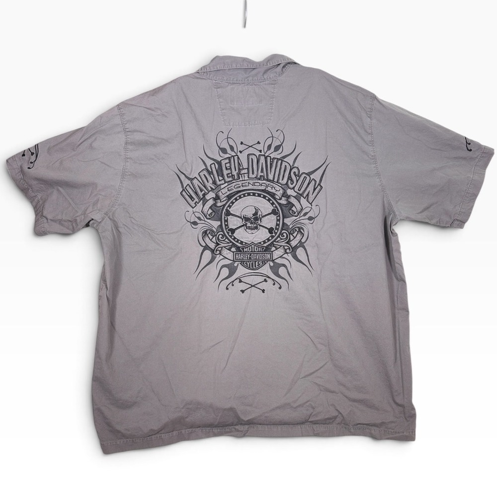 Harley Davidson Men 3XL Button Short Sleeve Shirt Skull Flame Willie G Style